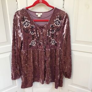 Style & Co. Purple Crushed Velvet Embroidered Tunic